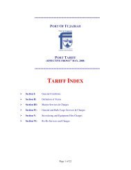 TARIFF INDEX - Port Of Fujairah