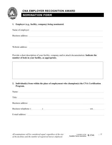 cna employer recognition award nomination form - NurseONE
