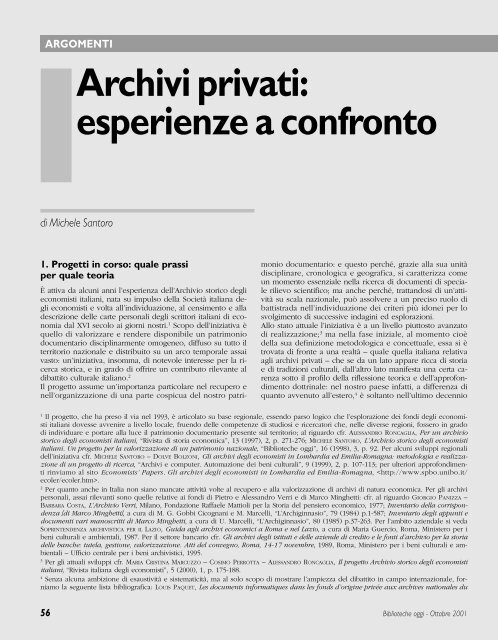 Archivi privati: esperienze a confronto - Biblioteche oggi