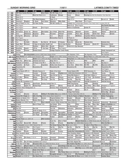 SUNDAY MORNING GRID 11/6/11 LATIMES.COM/TV TIMES