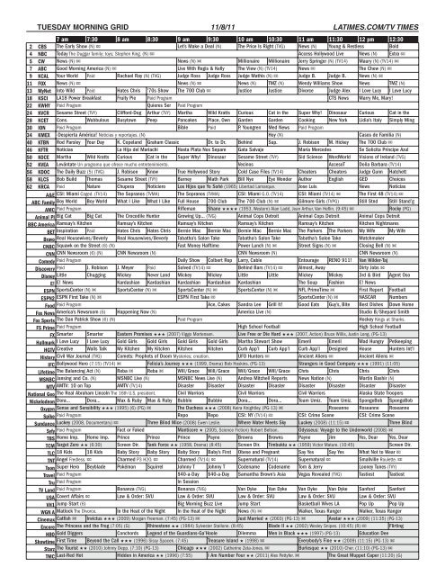 SUNDAY MORNING GRID 11/6/11 LATIMES.COM/TV TIMES