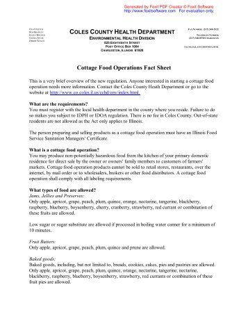 Cottage Food Operations Fact Sheet - Coles County