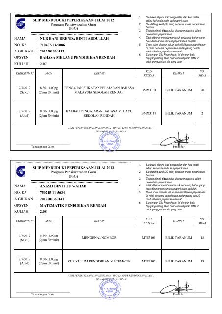 Slip Peperiksaan PPG 2