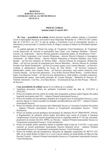 Proces verbal ÅedinÅ£a din 31 martie 2011 - PrimÄria Municipiului ...