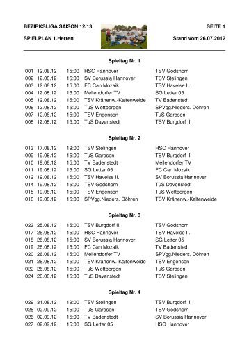 der Spielplan der Saison 2012/13 - SV Borussia Hannover