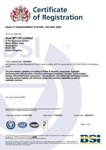 BSI Certificate - BFI Optilas