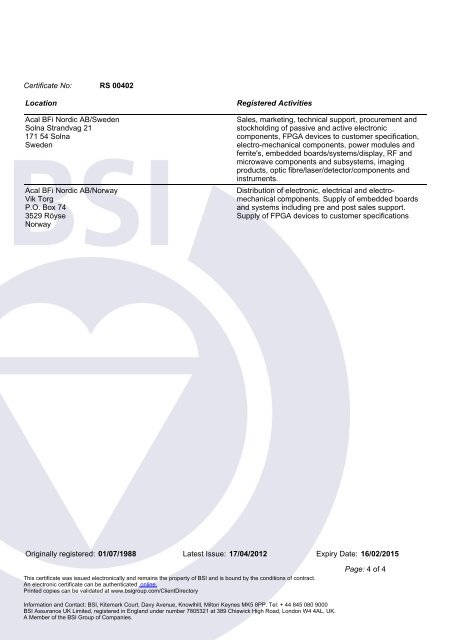 BSI Certificate - BFI Optilas