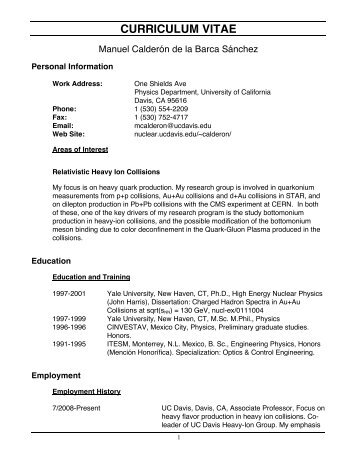 CURRICULUM VITAE - Nuclear Physics Group - UC Davis