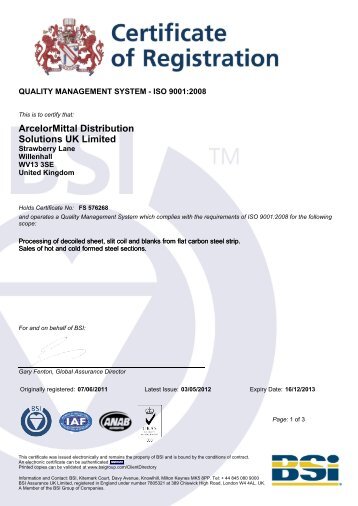 BSI Certificate - ArcelorMittal