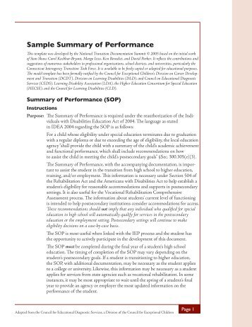 A sample Summary of Performance template - CalSTAT