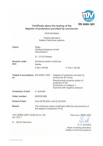 IP rating certificate - Rolec Enclosures