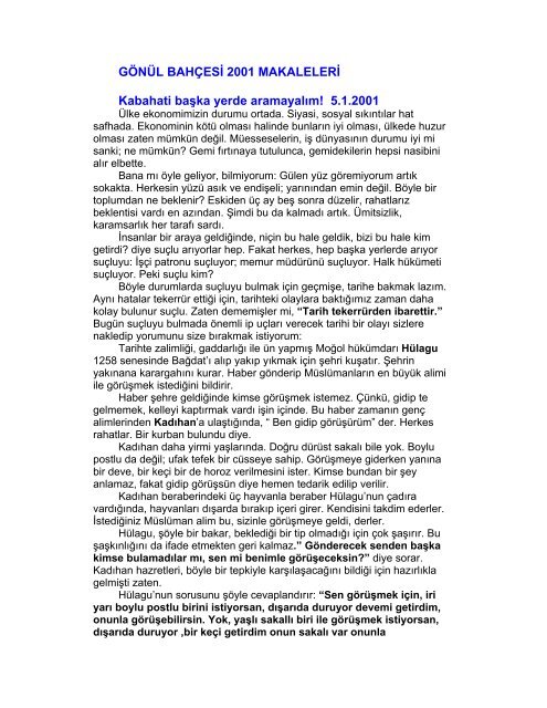 2001 Senesi "GÃ¶nÃ¼l BahÃ§esi" YazÄ±larÄ± - Mehmet OruÃ§