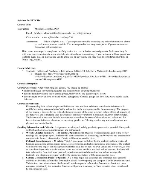 Syllabus for PSYC386 Course Title: Instructor ... - UMUC Faculty