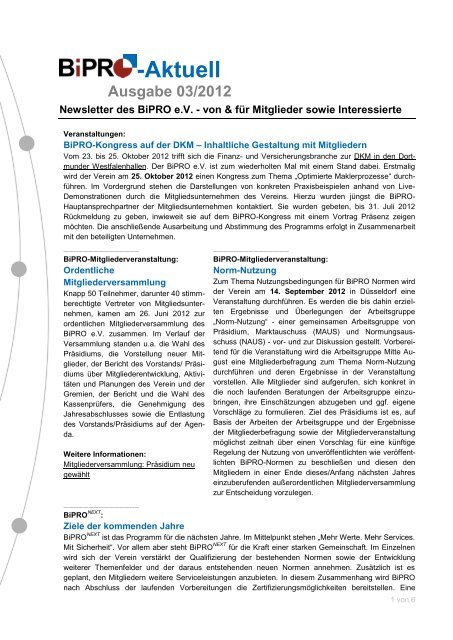 Bipro Aktuell - Newsletter des Bipro e.v.