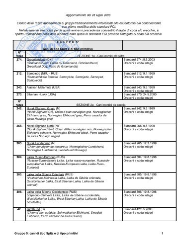 Gruppo 5: Elenco delle razze appartenenti ai gruppi ... - Enci