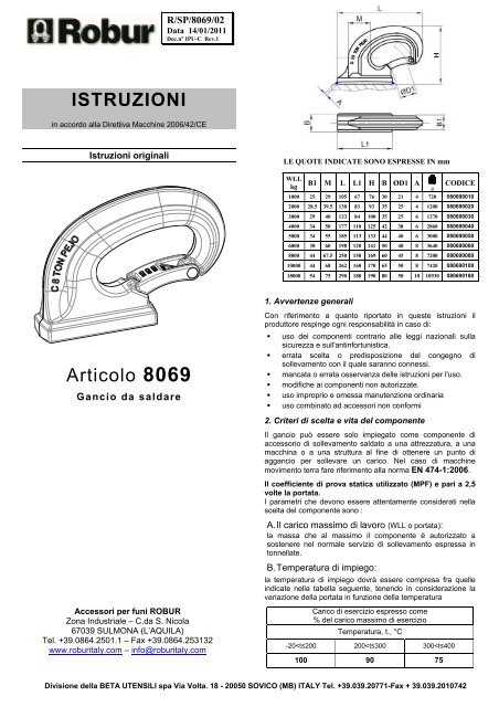 ISTRUZIONI Articolo 8069 - Robur