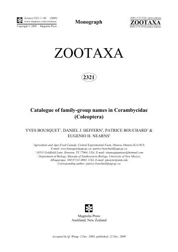 Zootaxa, Catalogue of family-group names in Cerambycidae ...