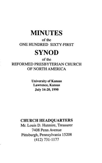 Reformed Presbyterian Minutes of Synod 1990