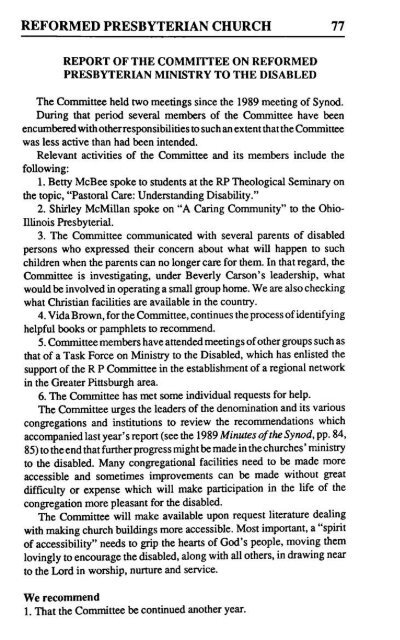 Reformed Presbyterian Minutes of Synod 1990