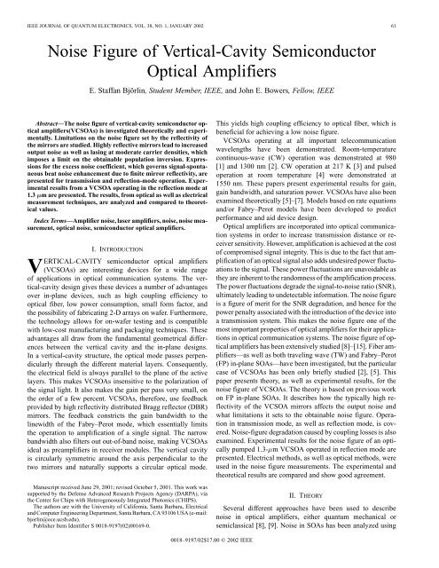 Noise figure of vertical-cavity semiconductor optical amplifiers ...