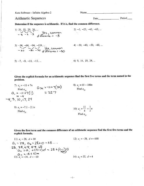 Arithmetic Sequences and Series Worksheet Notes - Cobb Learning