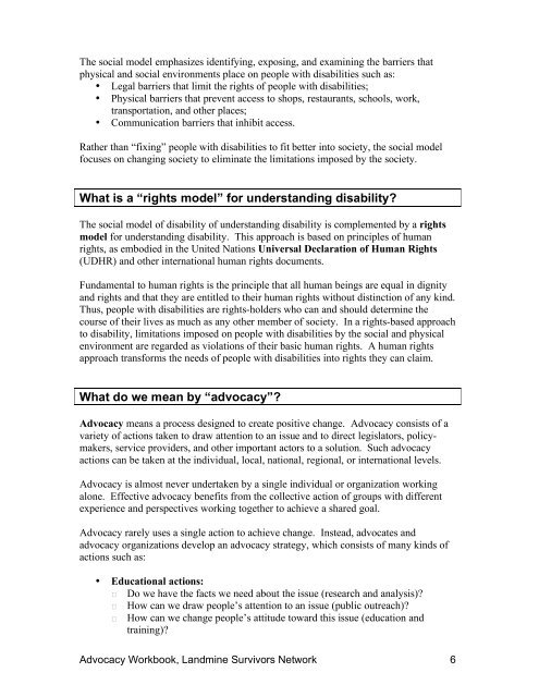 Disability Rights Advocacy Workbook - Handicap International