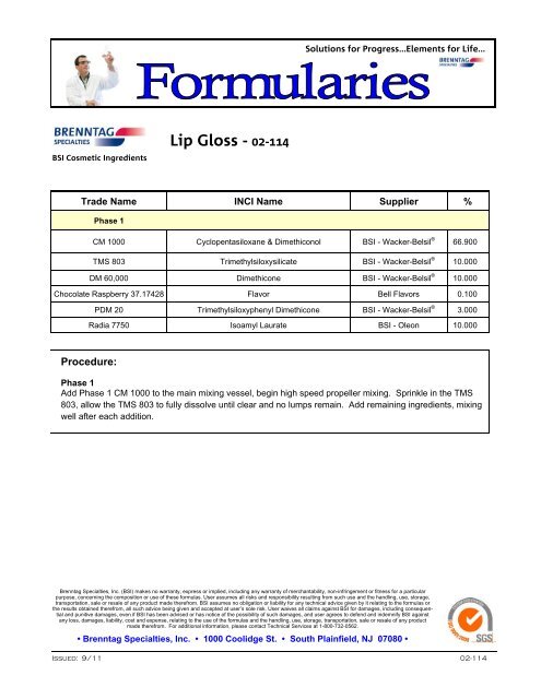 Lip Gloss 02-114 - Brenntag Specialties, Inc.