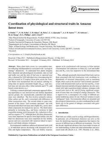 Coordination of physiological and structural traits in ... - UAECO Group