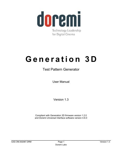 GENeration3D User Manual - Doremi Labs