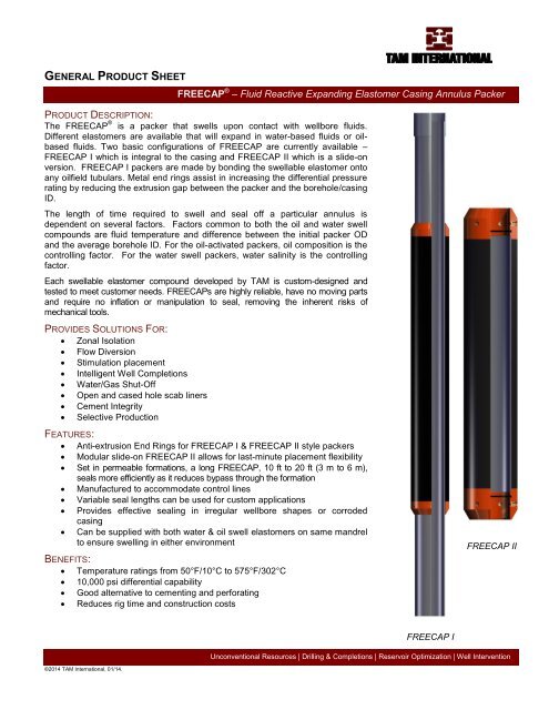 FREECAP® Swellable Packers - TAM Completion Systems