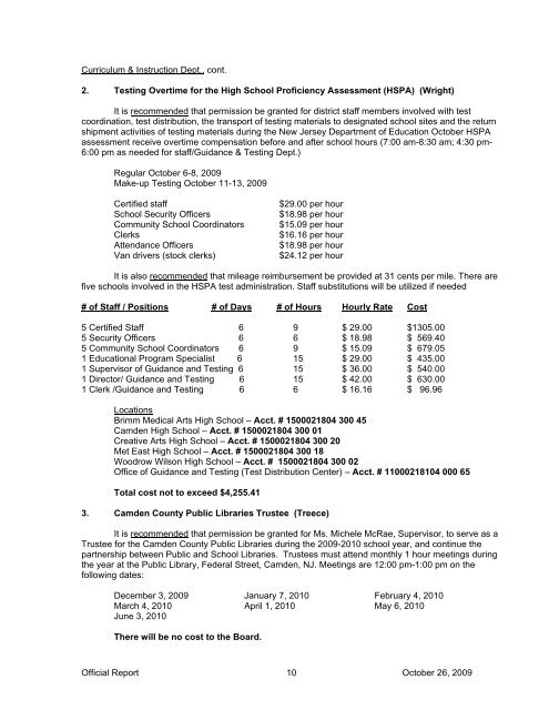 October 26 Official Minutes - Camden City Public Schools