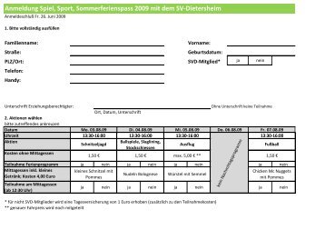 Anmeldung Spiel, Sport, Sommerferienspass 2009 ... - SV Dietersheim
