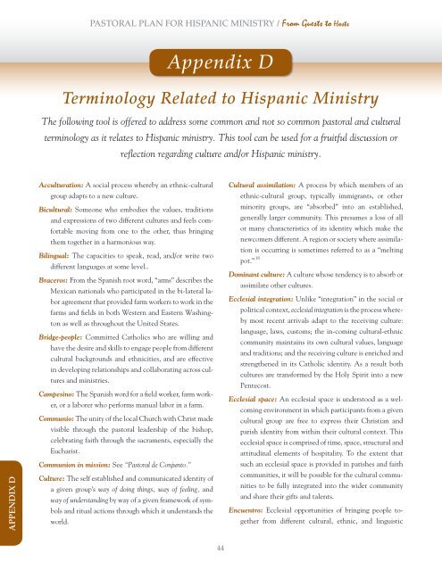 Pastoral Plan for HisPanic Ministry / From Guests to Hosts Hispanic ...