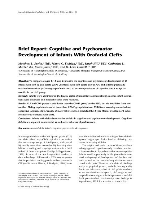 Brief Report: Cognitive and Psychomotor Development of Infants ...