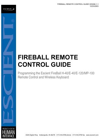 FIREBALL REMOTE CONTROL GUIDE - Escient