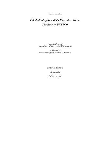 Rehabilitating Somalia 's Education Sector ... - Somali - JNA