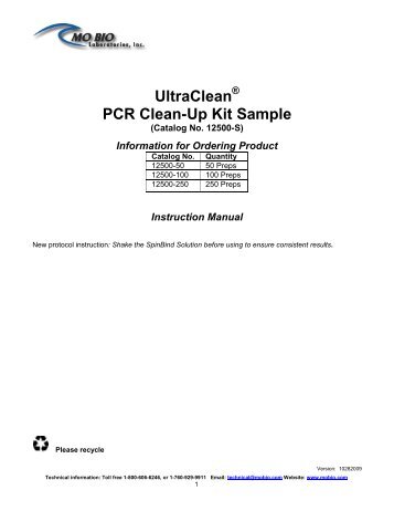 UltraClean PCR Clean-Up Kit Sample - MO BIO Laboratories