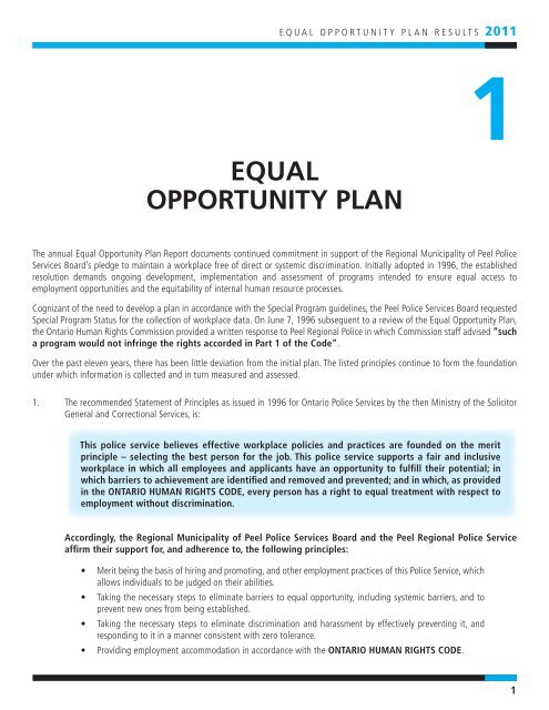 2011 Equal Opportunity Plan - Cover.indd - Peel Regional Police