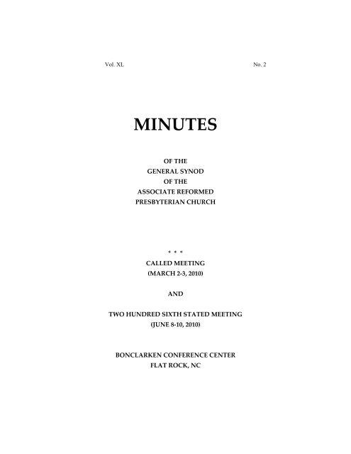 2010 Minutes of Synod - Associate Reformed Presbyterian Church