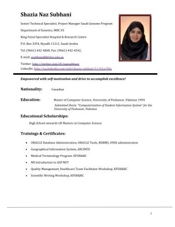 Name : Shazia Naz Subhani - the Research Centre Page