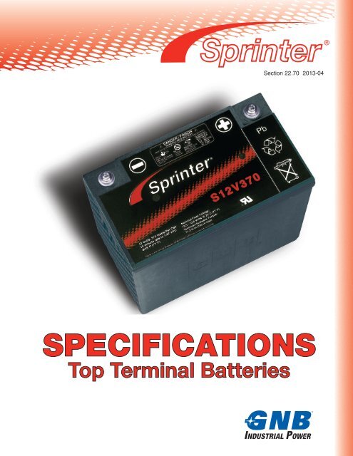 Sprinter® Top Terminal Batteries Specifications Section 22.70