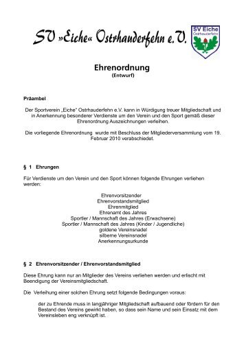 Ehrenordnung - Sportverein SV Eiche Ostrhauderfehn