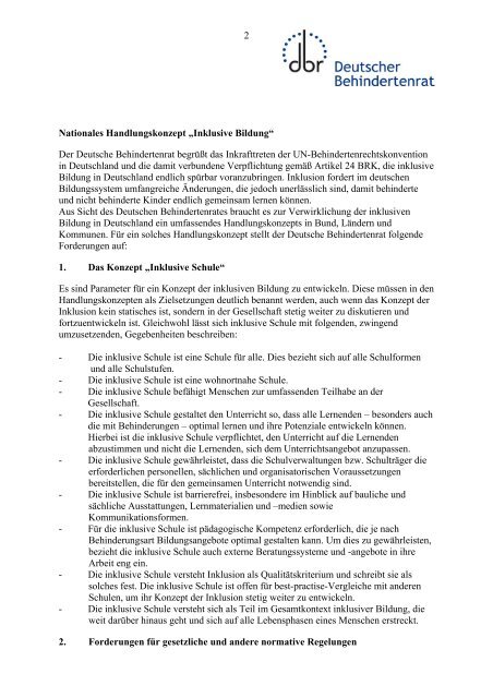 2009 - Nationales Handlungskonzept Inklusive Bildung