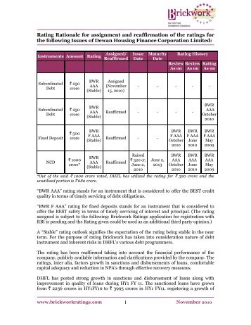 1 Rating Rationale for assignment and ... - Brickwork Ratings