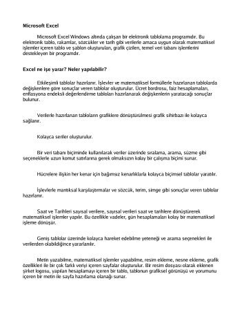 Microsoft Excel Microsoft Excel Windows altÄ±nda Ã§alÄ±Åan bir ...