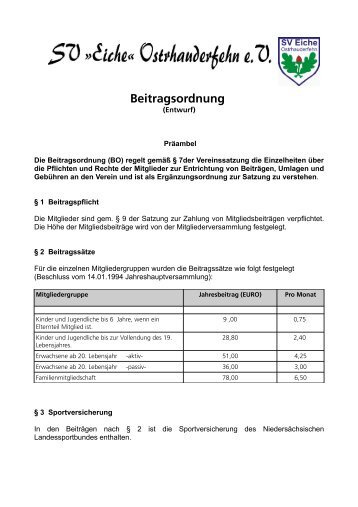 Beitragsordnung - Sportverein SV Eiche Ostrhauderfehn
