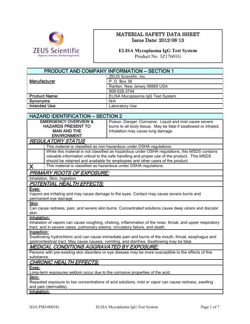 MSDS - ZEUS Scientific