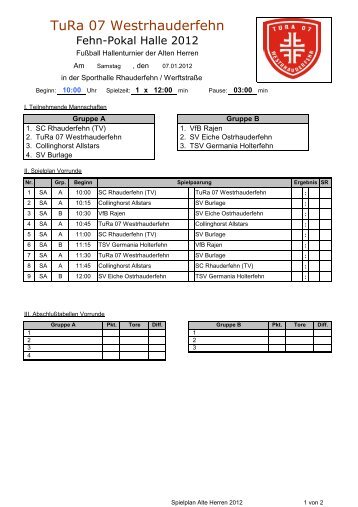 Spielplan Alte Herren 2012 - Sportverein SV Eiche Ostrhauderfehn