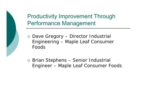 Productivity Improvement Through Performance Management