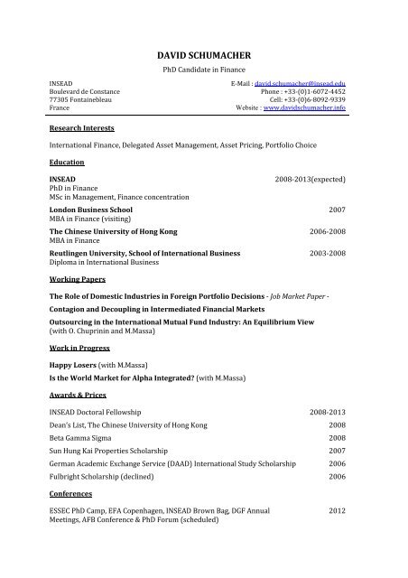 Resume - INSEAD - PhD Programme